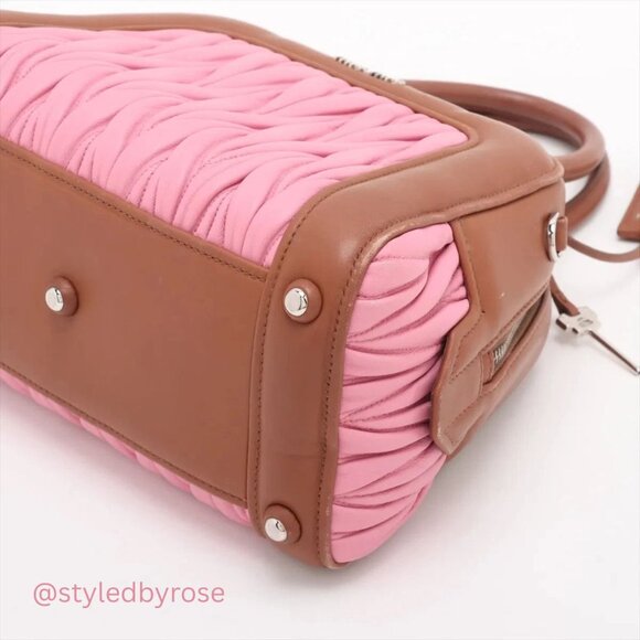 AUTHENTICATED Miu Miu Matelasse Pink Brown Bowler Bag with Box + Authentication - Picture 5 of 12